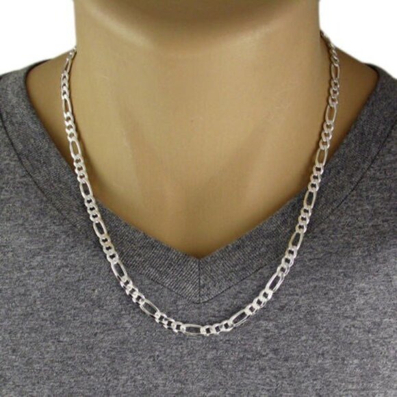 STERLING SILVER FIGARO CHAIN NECKLACE 6MM (GAUGE 150). AVAILABLE IN 5 LENGTHS. - Picture 3 of 3